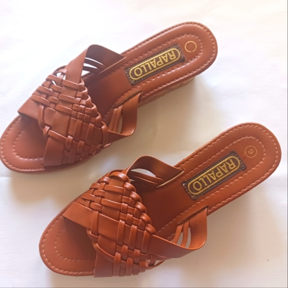 Vintage 70s 80's cork wedge leather sandals